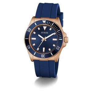 Guess Sport Blue Silicone Rose Gold Tone Mens Watch